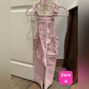 Zara Kids Pink and White Striped Overalls